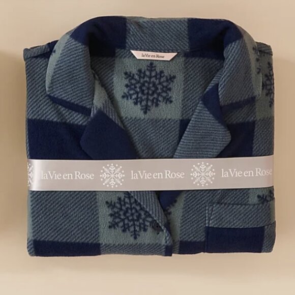 La Vie en Rose - Blue & Green Plaid Micropolar PJ Set NWT,  Size M - Picture 1 of 5